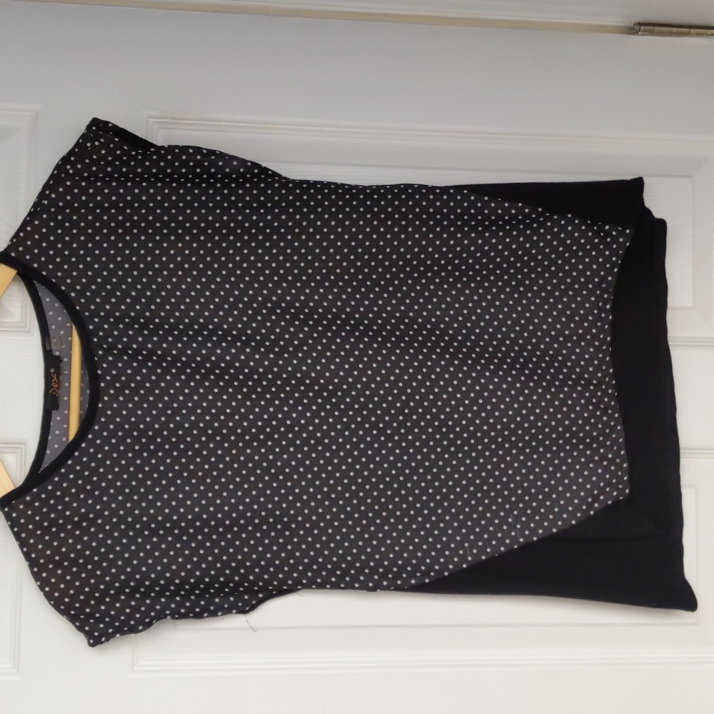 Dex Shell Top, B&W Polka Dot, Black Knit Back, Size XS